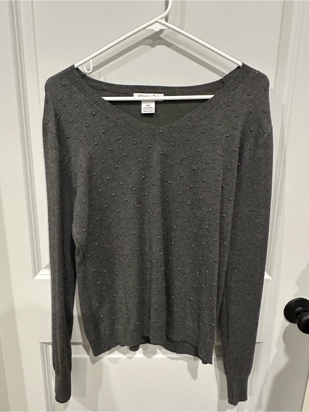 Allison Joy Charcoal Gray V-Neck Bobble Knit Sweater